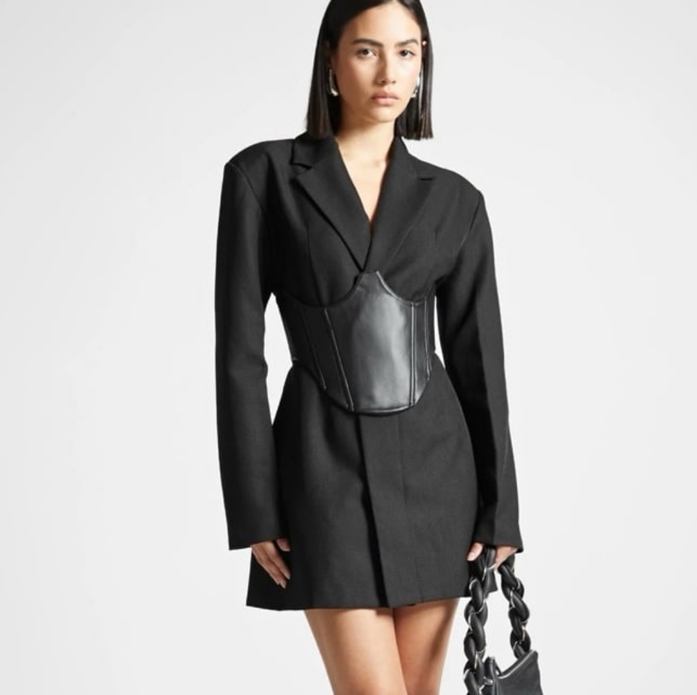 Black Blazer Dress with Reverible Corset Belt